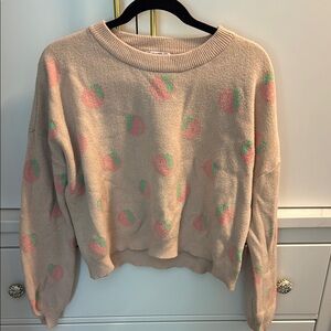 BB Dakota by Steve Madden Cream and Pink Crew Neck Sweater